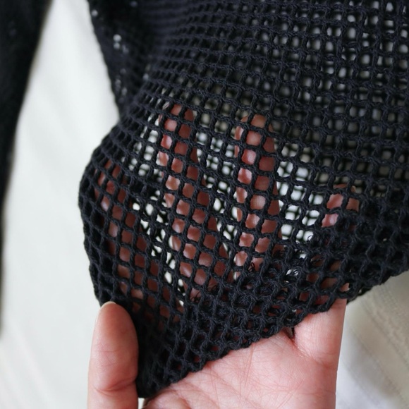 Black fish net long sleeve blouse with pink ribbon bow tie - Picture 4 of 8